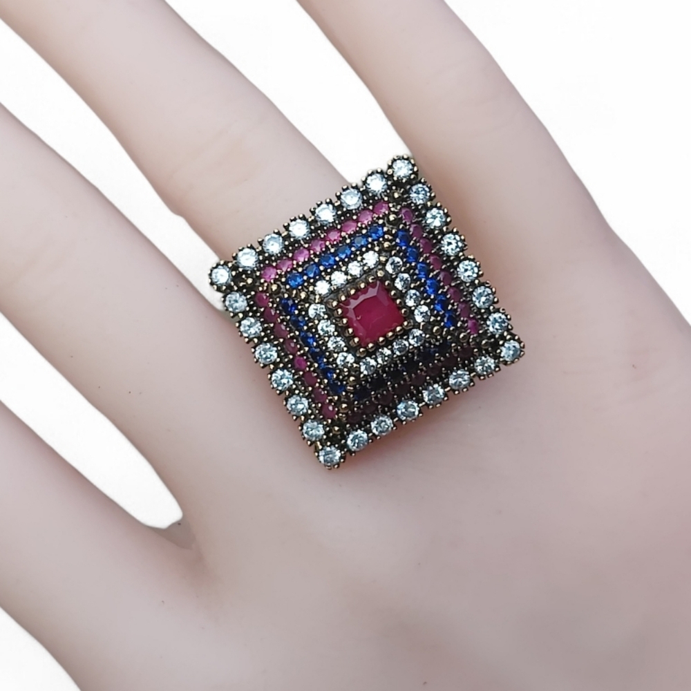 Heavy Sterling Silver Gemstone Ring - image 2